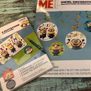 Minion Party Invitations and swirl decorations